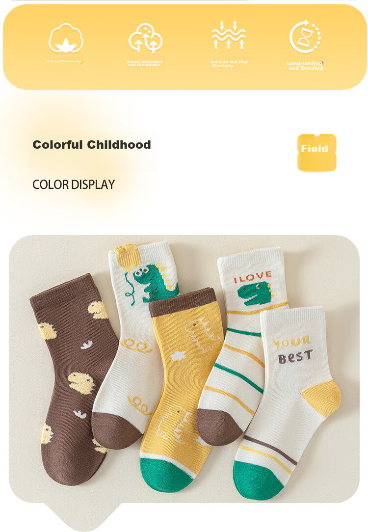 MiiOW Children's Socks for Boys, [Odor-Resistant Breathable + Fun Cartoon], Mid-Calf Cotton Socks, Baby Boys All-Season Casual Socks 3