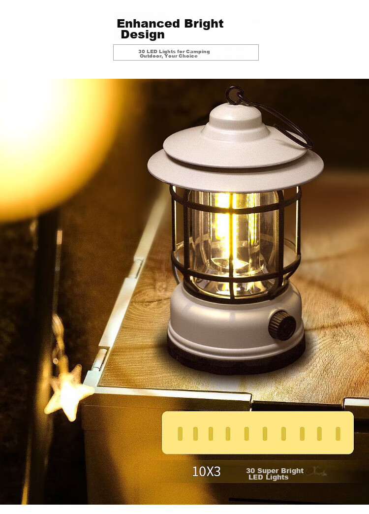 Lewang Retro Camping Light, Outdoor Tent Lamp, Home Emergency Lantern, Multi-Functional Handheld Vintage Lantern, Cream White 5