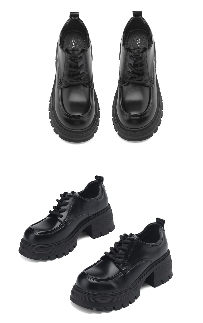 DAPHNE Women's Single Shoes, Thick-Soled High Heels Loafers, Lace-Up Versatile Leather Shoes, Women's Footwear 4024101276, Black, Size 37 18