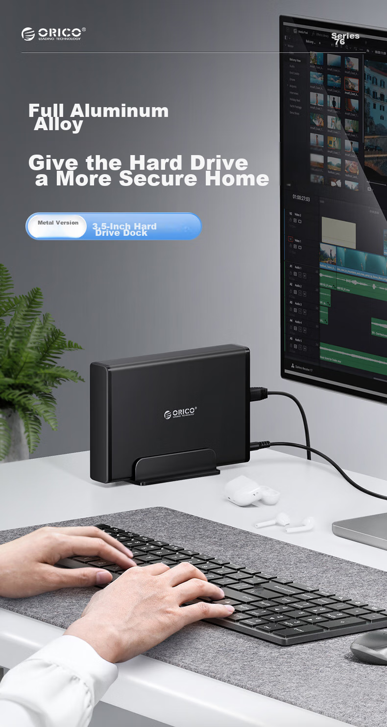 ORICO External Hard Drive Enclosure USB3.0 3.5-Inch Hard Drive Dock Desktop Mechanical Hard Drive Case SATA Serial SSD External Enclosure Shell Black 7688U3 2