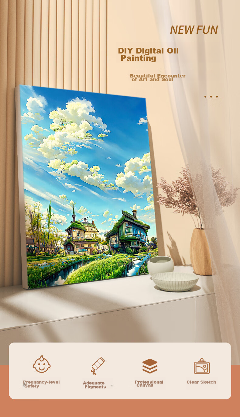 Haojiubujian Digital Oil Painting DIY Hand-Painted Graffiti Acrylic Oil Painting Summer Green Landscape Painting Coloring Handmade Decorative Painting 1