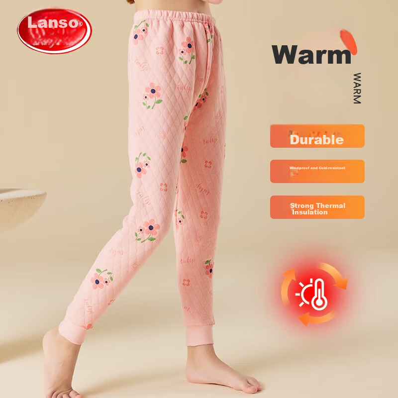 LangSha [7A Antibacterial Three-Layer Fleece] Children's Autumn Pants, Girls' Thermal Underwear, Middle School Students' Thickened School Uniform, Cotton And Wool Pants