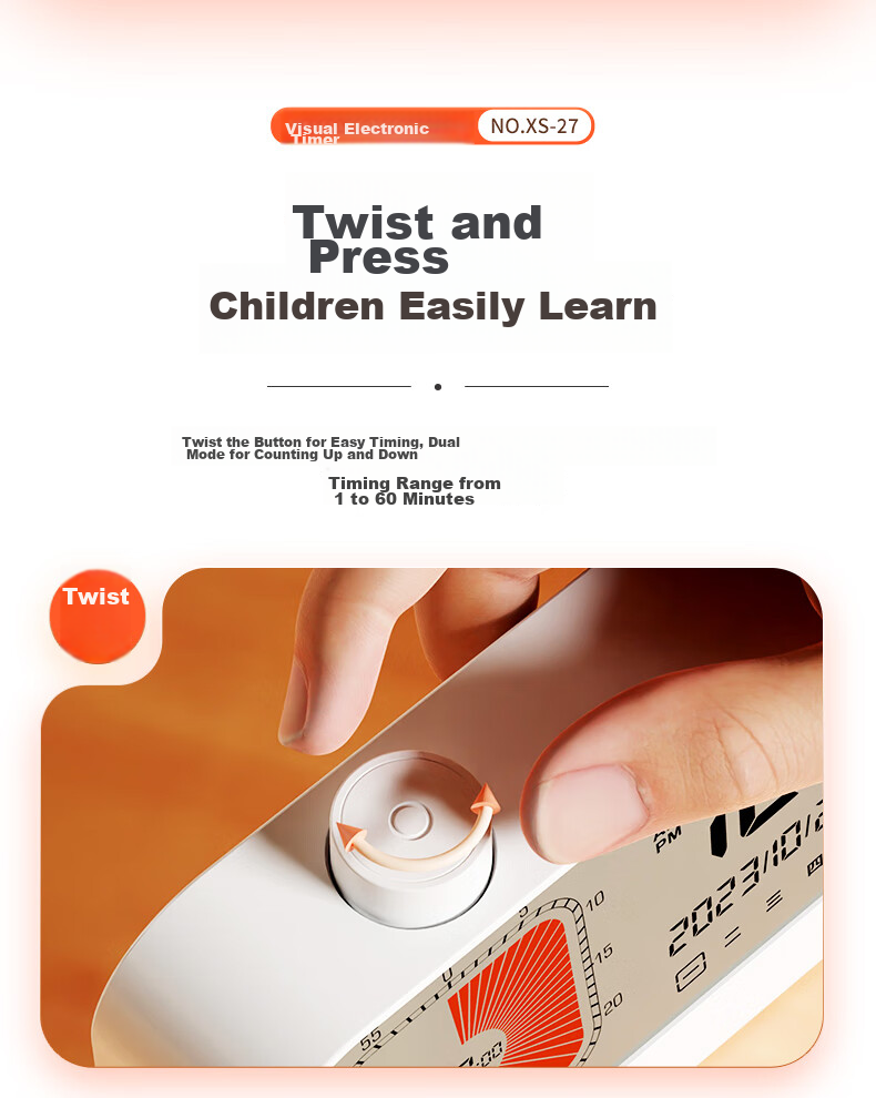 COMIX Dual Display Timer, Children's Learning Self-Discipline Timer Reminder, Countdown Multifunctional Student Time Management Tool, Children's Birthday Gift, XS-27 White 2