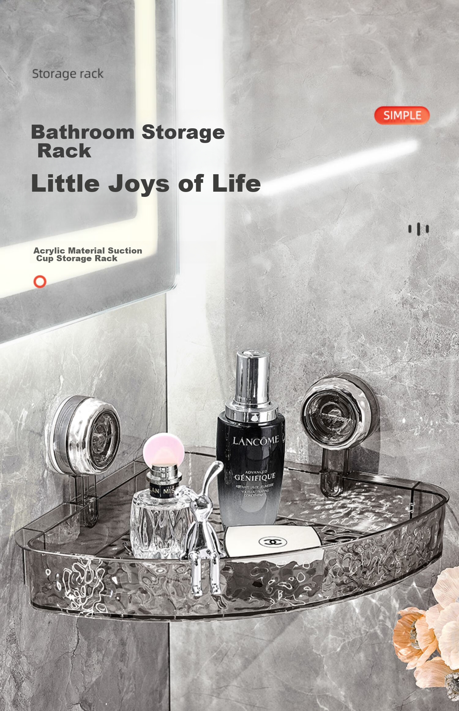 YOUQIN Bathroom Suction Cup Storage Rack, Wall-Mounted without Drilling, Bathroom Sink Organizer, Triangular Basket 1