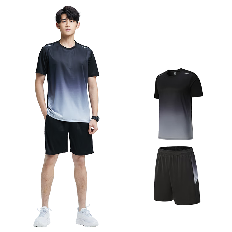 BURUITE Sports Set for Men, Summer Fitness Clothing, Quick-Dry Short Sleeve T-Shirt, Basketball Badminton Training Shorts, Running Gear