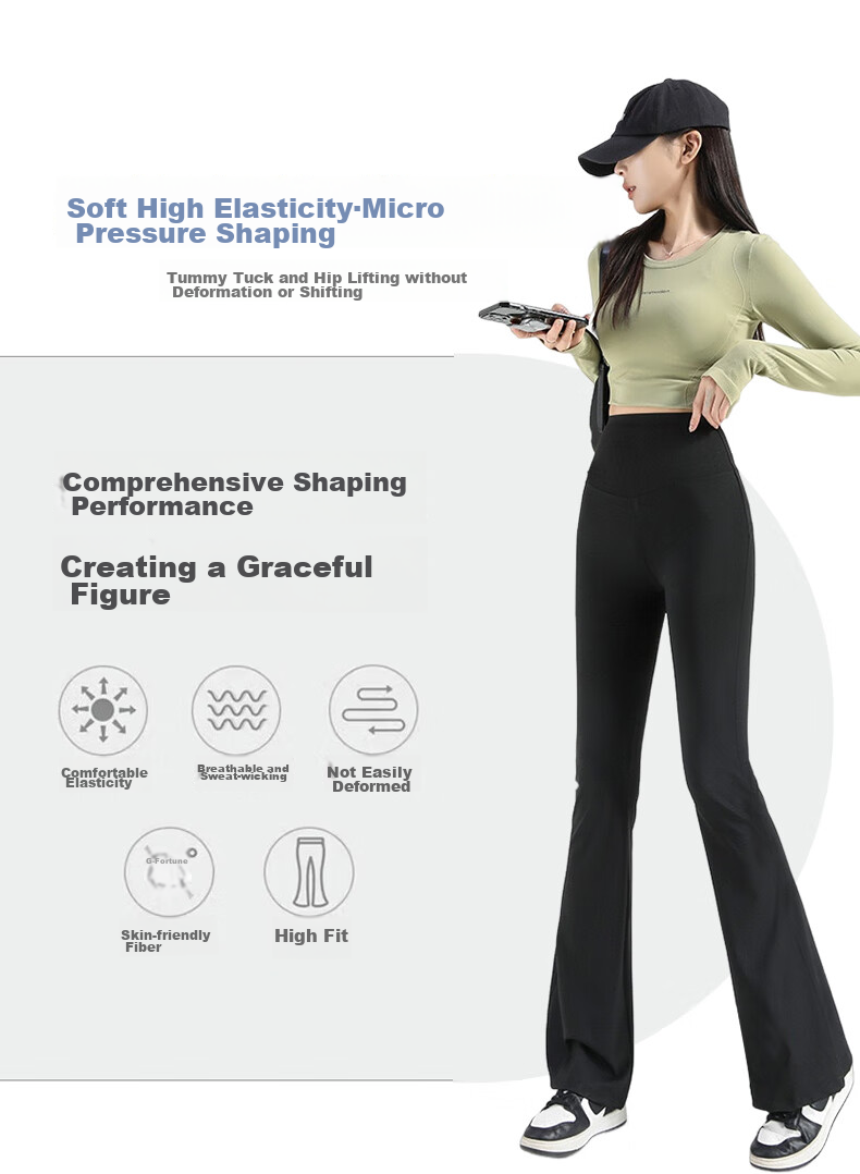 FitonTon Micro-Flared Shark Leggings for Women, High-Waisted Yoga Pants with Tummy Control And Butt-Lifting Effect, Suitable for Autumn And Winter Wear, Black, Size L 5