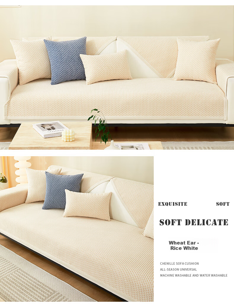 CHERISHES LIFE Sofa Cushion, All-Season Luxury Leather Sofa Cover, Chenille, 2026 Best-Selling Non-Slip Throw Blanket, 90*90cm 19