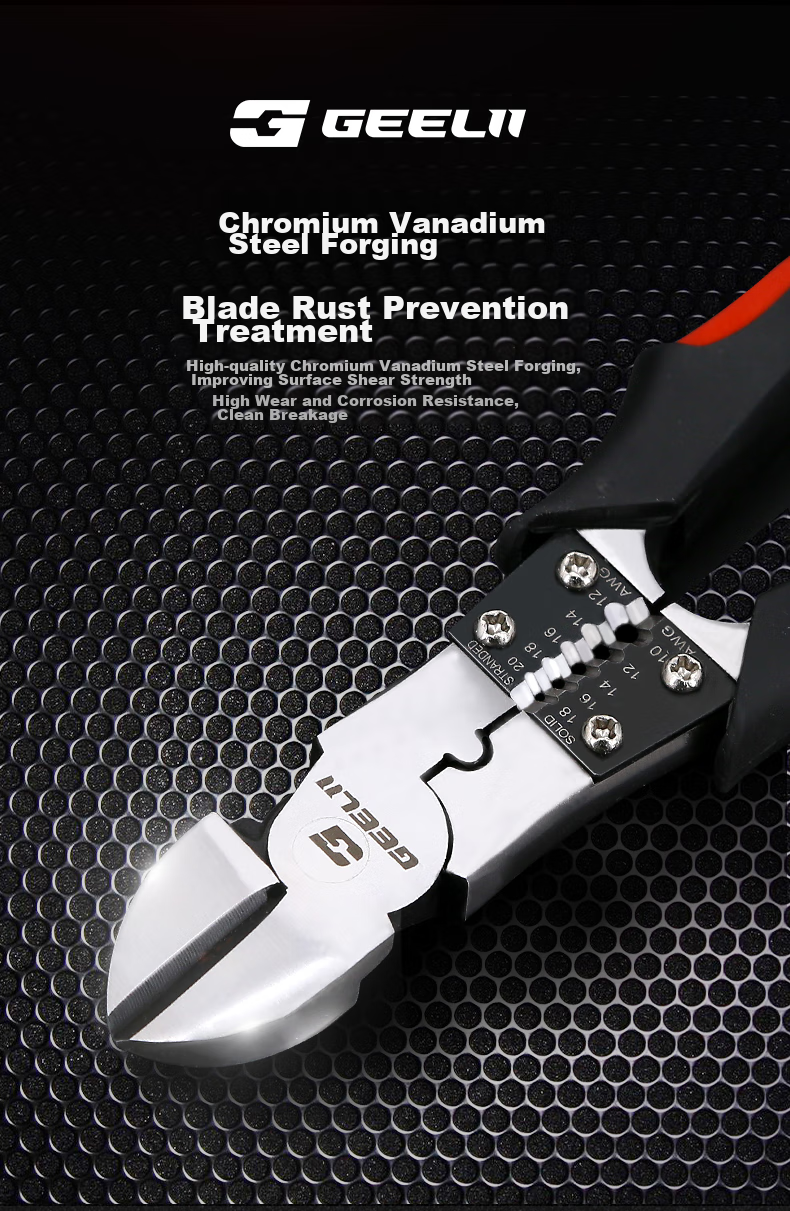 GeeLii 9-Inch Diagonal Cutting Pliers, Multi-Functional Pliers, Wire Stripping Pliers, Side-Cutting Pliers, Wire Cutting Pliers, Electrician's Scissors, Diagonal Pliers 65061 6
