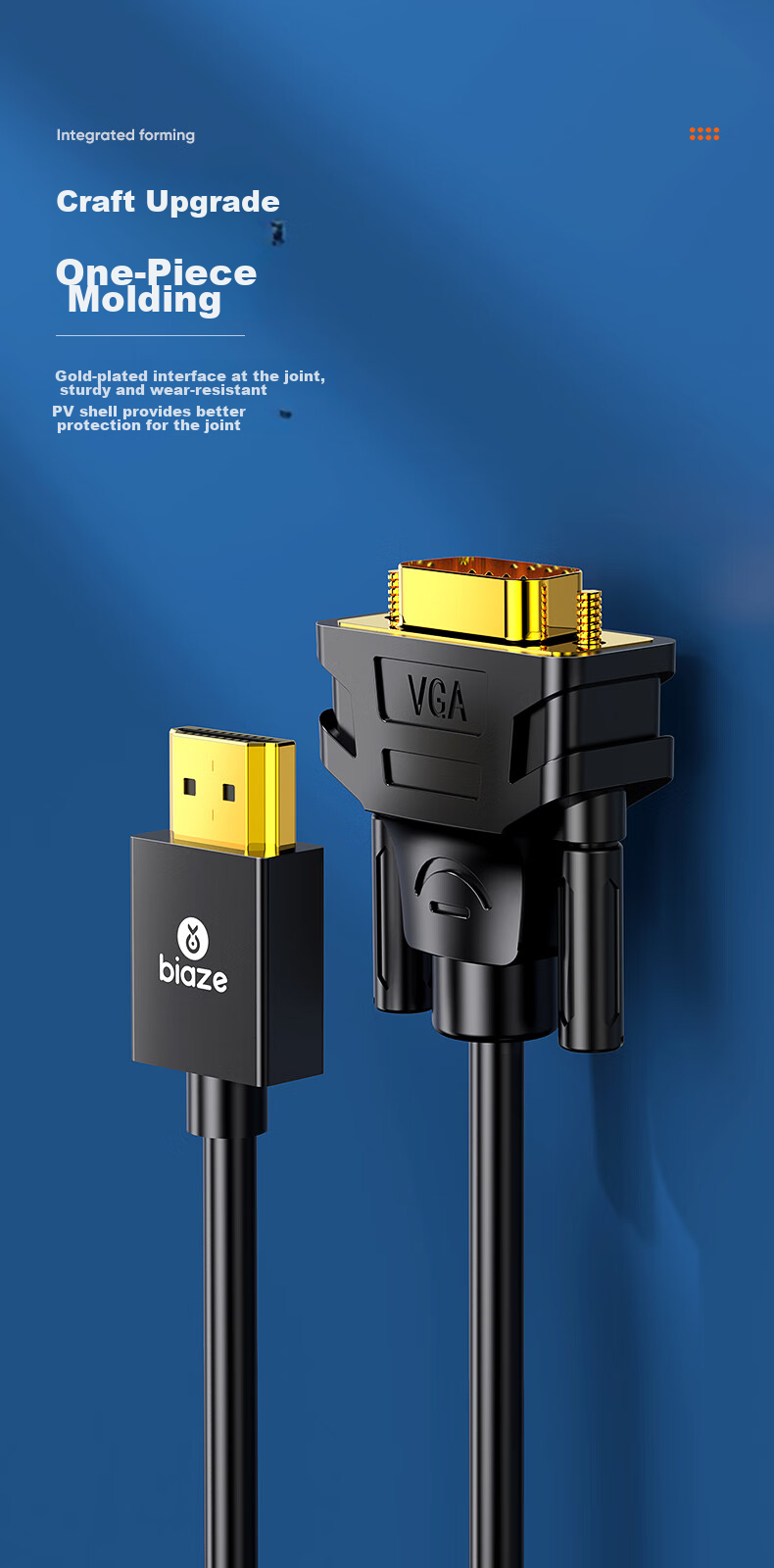 BIAZE HDMI to VGA Cable, High-Definition Video Adapter Cable, Screen Mirroring Converter Cable for Connecting Computers, Laptops, And Projectors to TVs And Monitors, 1 Meter 12