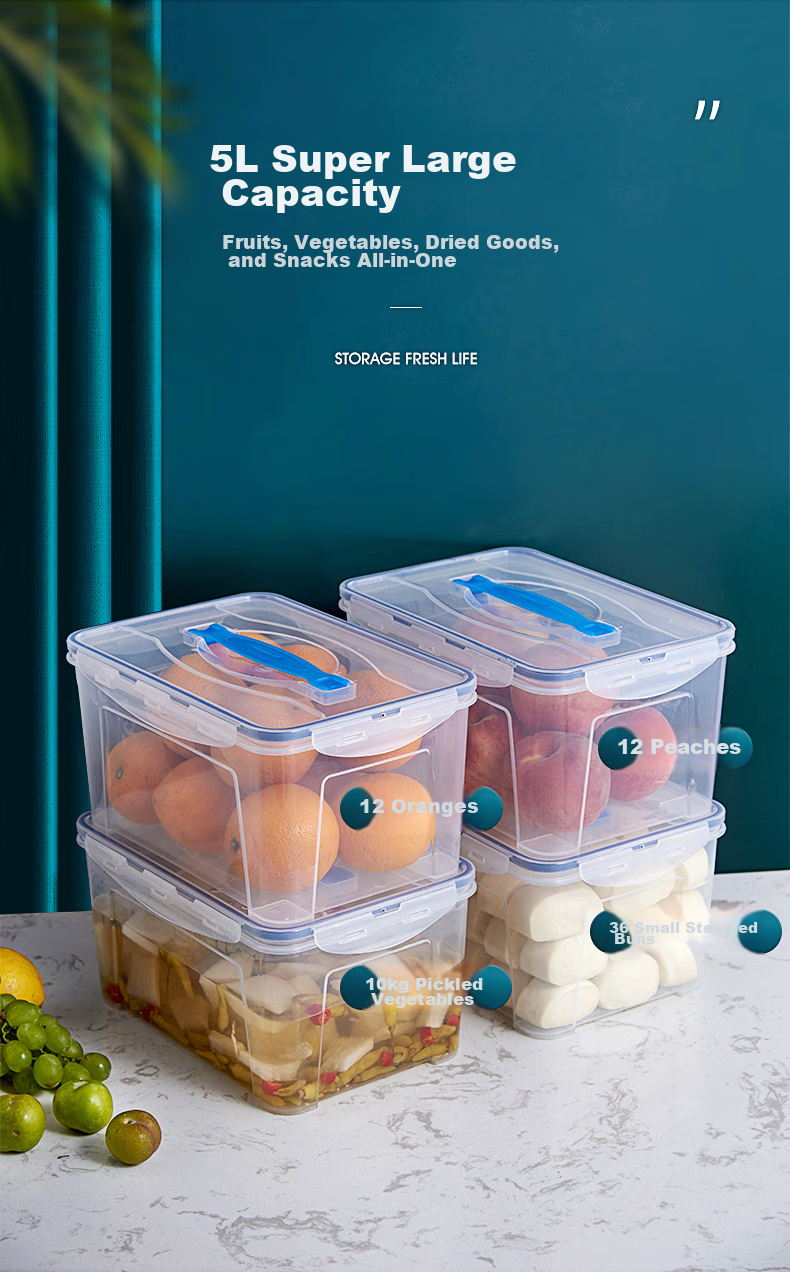 JEKO&JEKO Refrigerator Storage Box, Food-Grade Kitchen Sealed Container, Egg Storage Box, Airtight Storage Box, 5L Capacity, Set of 4 4
