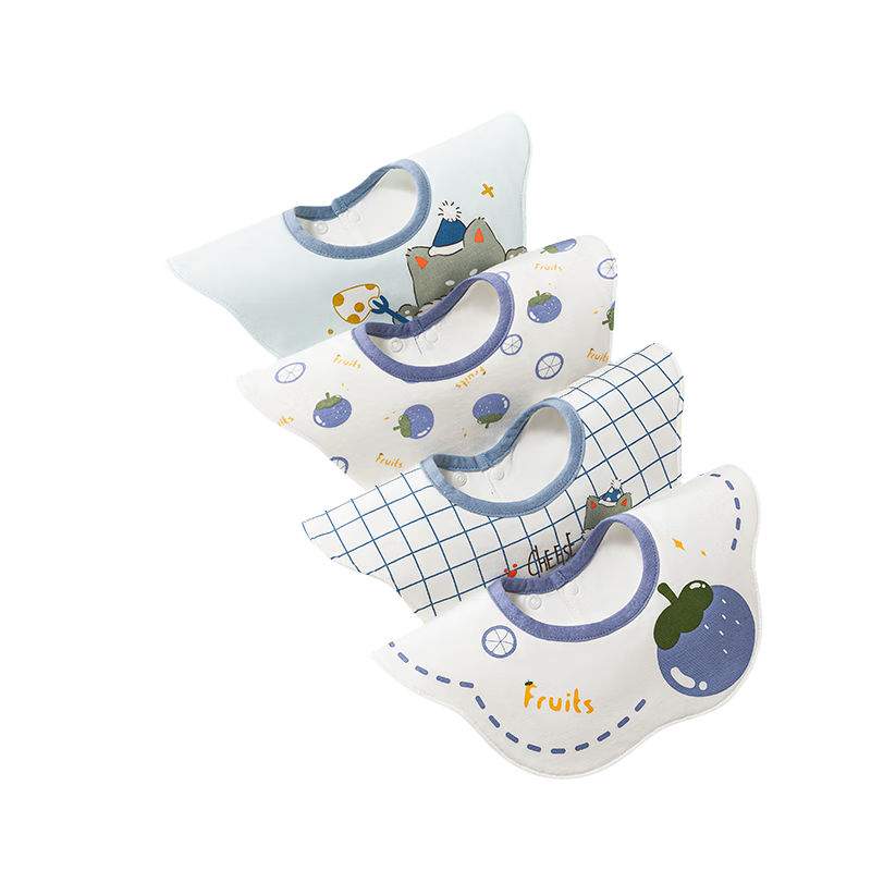 Betis Baby Summer Thin Cotton A-Class Drool Bibs Moisture-Wicking Quick-Dry Waterproof Baby Bibs 4-Pack