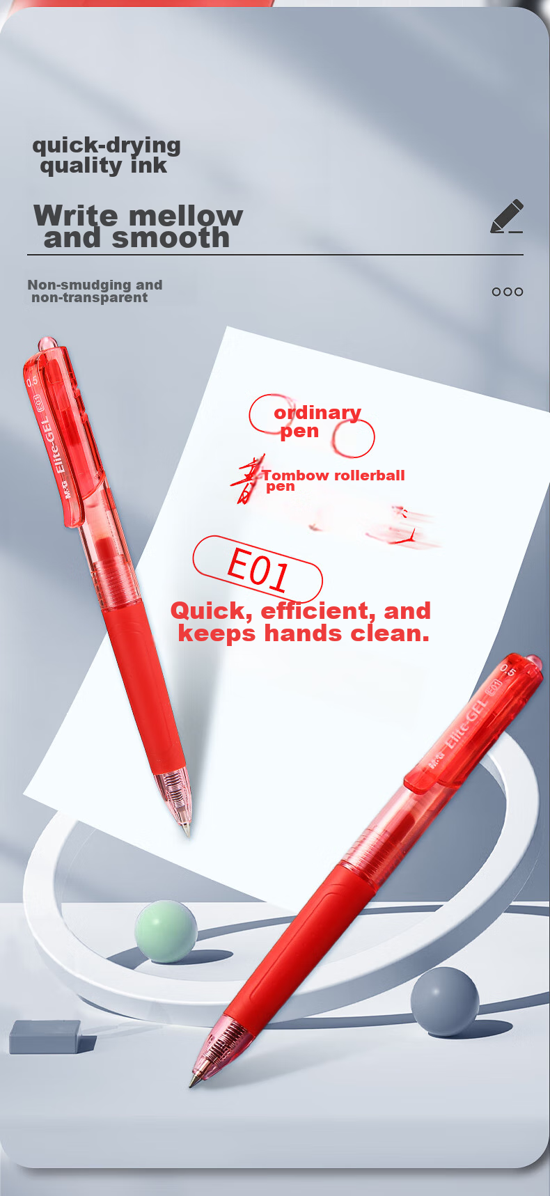 M&G Stationery E01 Retractable Gel Pen, Student 0.5mm Red Pen, Bullet Tip, Office Supplies, Red, 12 Pens/box, National Day Gift 5