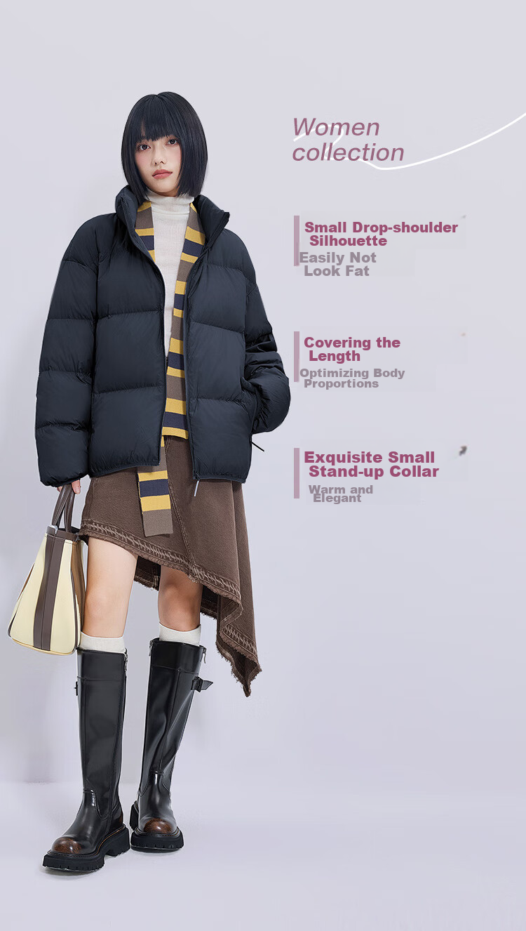 JD Original down Jacket for Women, Spring And Autumn Puffer Coat, New Year Battle Robe Outerwear, Stand-Up Collar Short Style, Cloud Purple Color, XL Size 12