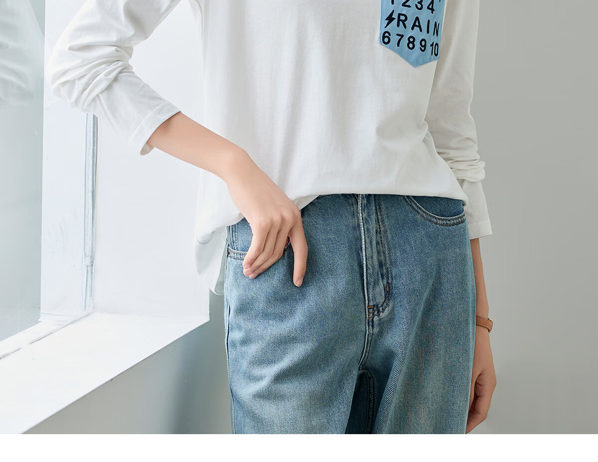 Chushen Spring And Autumn Long-Sleeve T-Shirt for Women, Versatile Letter Patchwork Round Neck Base Shirt, Casual Loose Top S143T2014 3