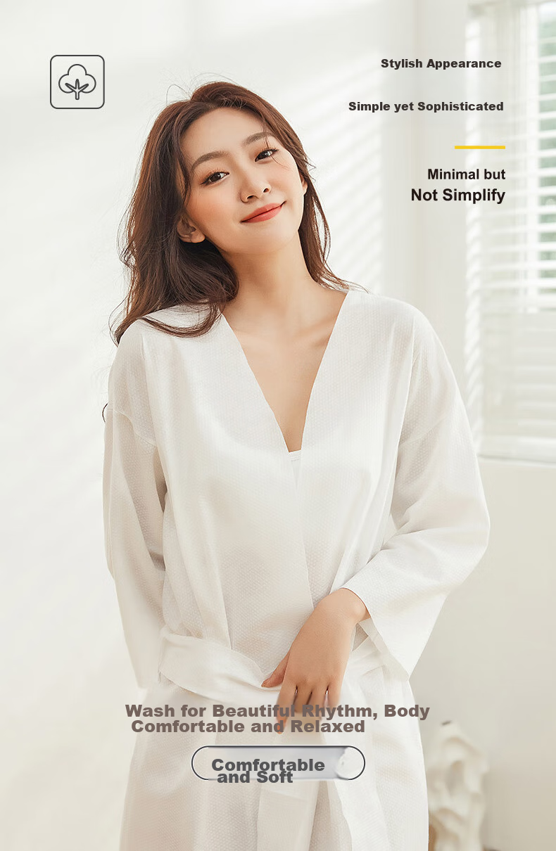 JOYTOUR Disposable Bathrobe Cotton Washless Pajamas Unisex Travel Hotel Sauna Steam Bath Essential for Men And Wome 7