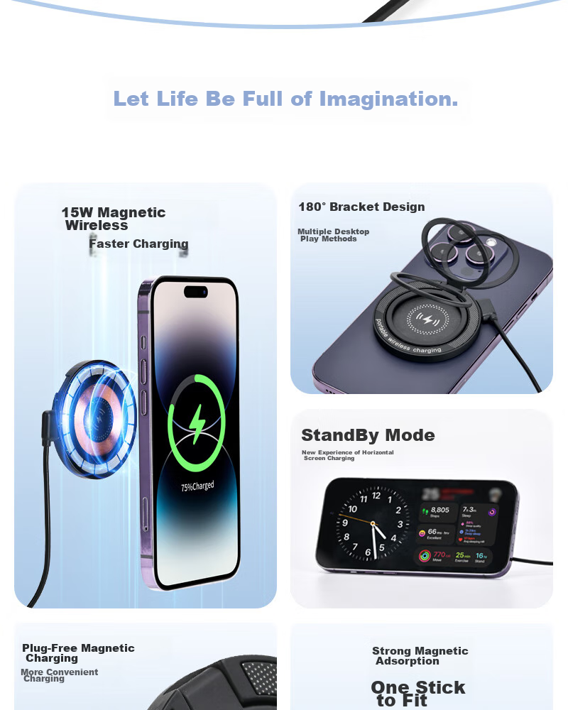 ESCASE MagSafe Magnetic Wireless Charging Stand for IPhone, Two-In Fast Charging Transparent Punk Case for IPhone 15/14/13/12 Pro Max with EarPods, Black 3