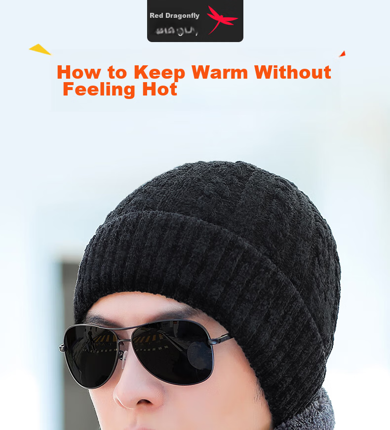 RED DRAGONFLY Men's Winter Hat, Warm Fleece-Lined Thick Knitted Cotton Cap, Windproof Cold-Resistant Balaclava for Cycling And Men's Pullover Woolen Hat 1