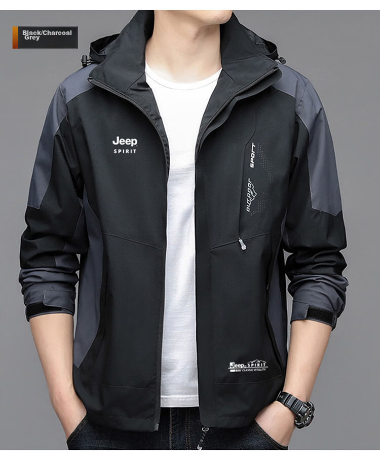 JEEP SPIRIT Men's Spring Jacket, Windproof Coat for Men And Women, Black/dark Gray, 3XL 18