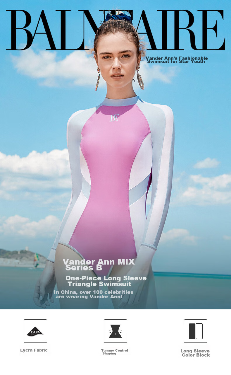BALNEAIRE Women's High-End Fashion MIX Series One-Piece Sun Protection Swimwear, Long-Sleeved Sexy High-End Beach Hot Spring Swimsuit, Size M 2