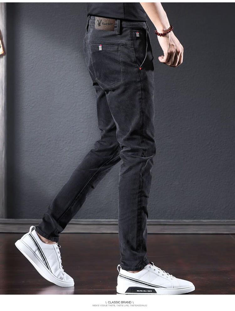 PLAYBOY Men's Jeans Autumn Winter Loose Straight Leg Casual Pants Black 28 13