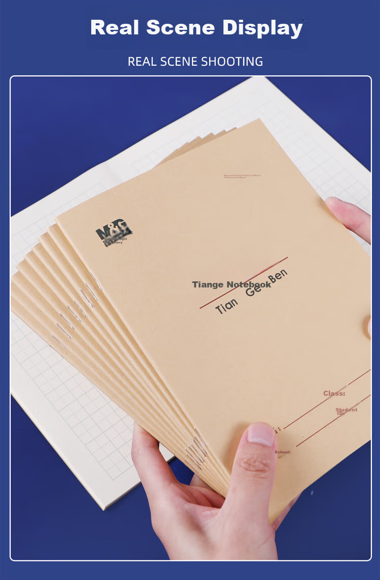 M&G 22K English Notebook, 20 Pages, 12 Lines, Beijing Student Exercise Book, Kraft Paper Soft Copybook, Beige Eye-Friendly Iron Nail Book, Standard Version APYL9V92-10 Books 16