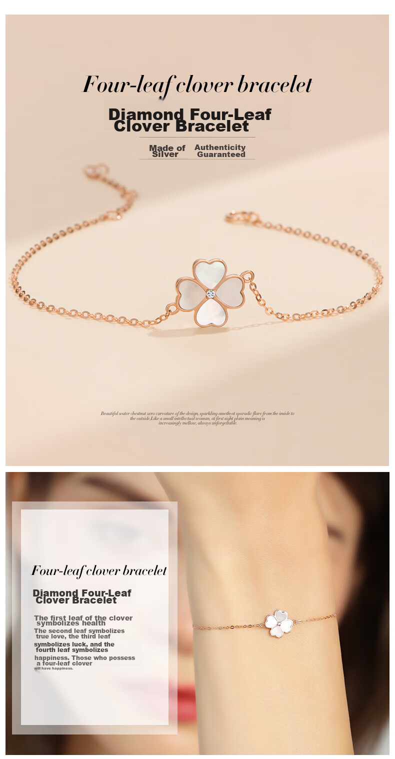 Grace Girl Diamond Four-Leaf Clover Bracelet Women's Fashion Luxury Jewelry Anniversary Birthday Gift for Girlfriend 2