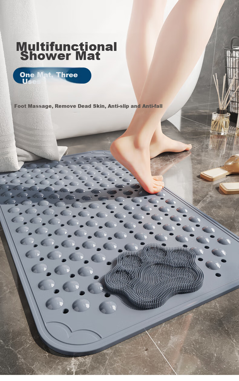 ZHUJUN TPE Bathroom Shower Non-Slip Mat, Multifunctional Massage Foot Pad, Bathroom Shower Anti-Fall Mat, Gray, 41*73 1