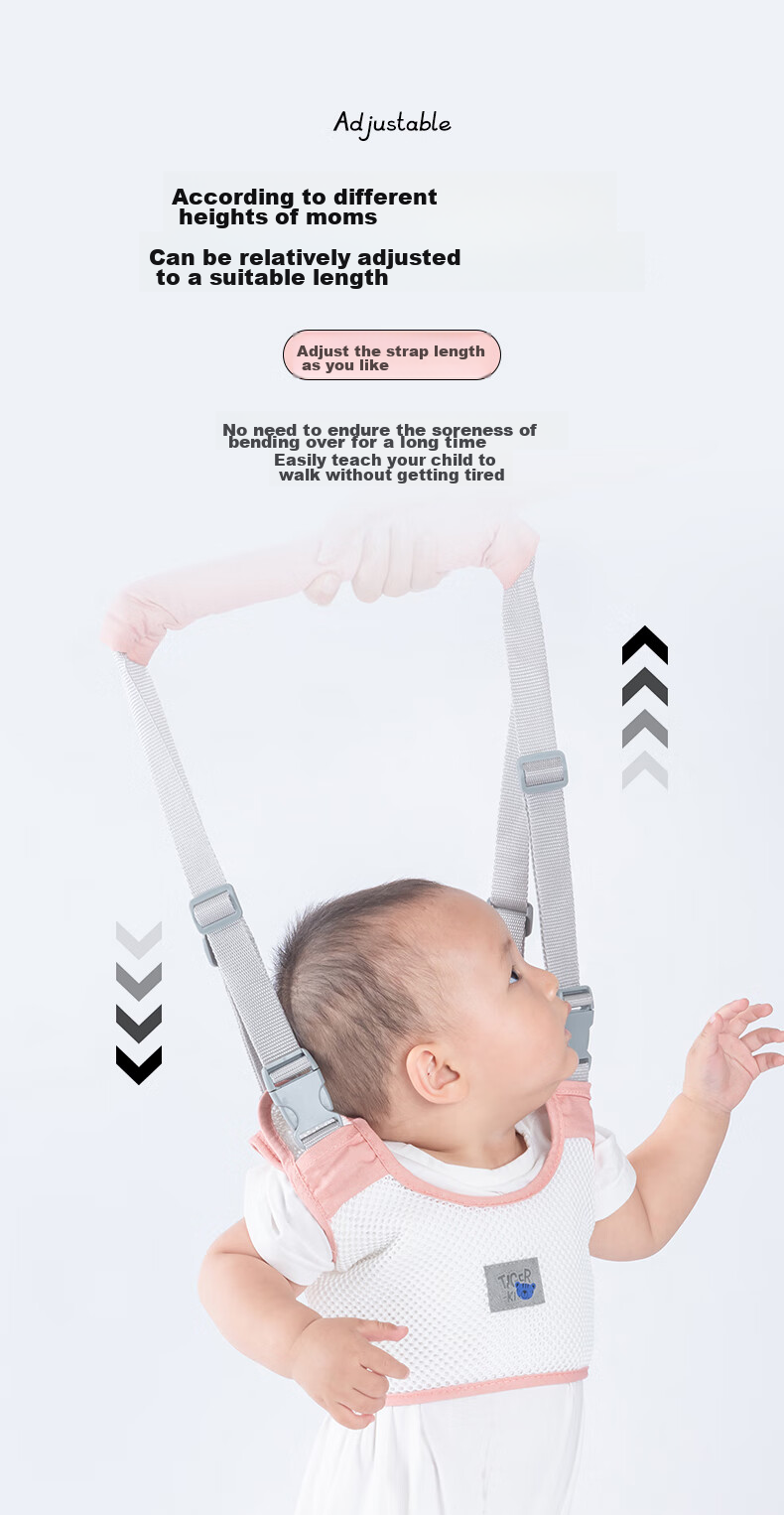COOKSS Baby Walking Aid Strap, Toddler Learning to Walk Tool, Anti-Lost Cord, Safe And Non-Choking, Pink, Breathable 5