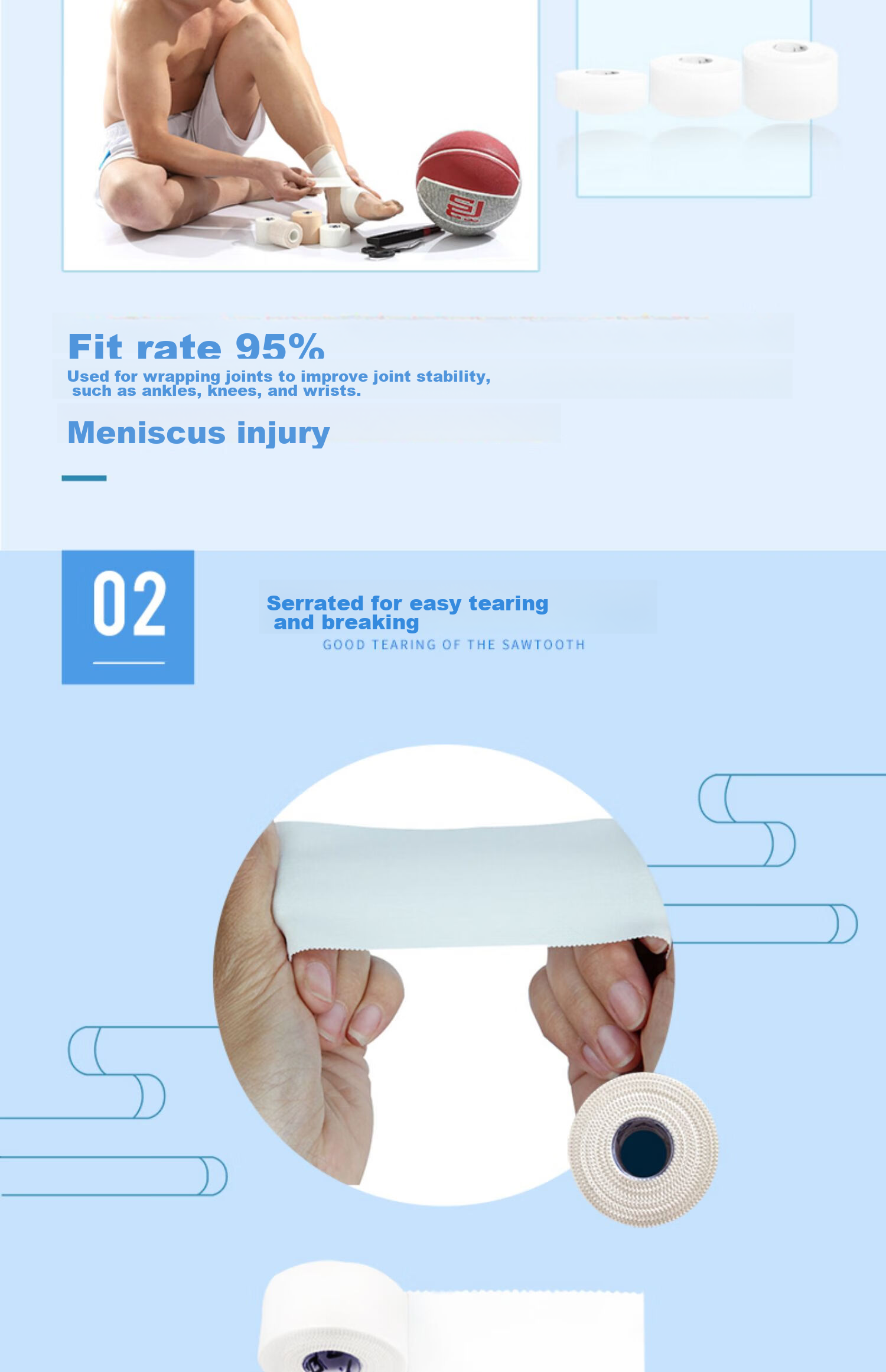 AQ Self-Adhesive Elastic White Tape for Sports Injury Protection, Easy-To Serrated Bandage for Finger Fixation, 9622S 7