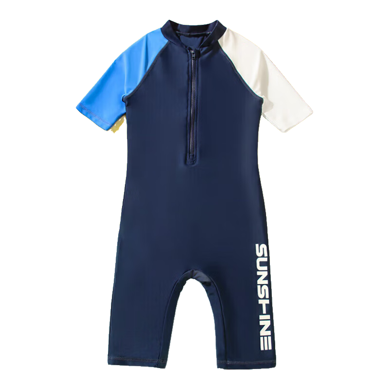 Yizi Children's Swimsuit, Boys' One-Piece Swimwear, Surfing Suit, Beach Swimwear, EZI22B009, Navy Blue, 150cm