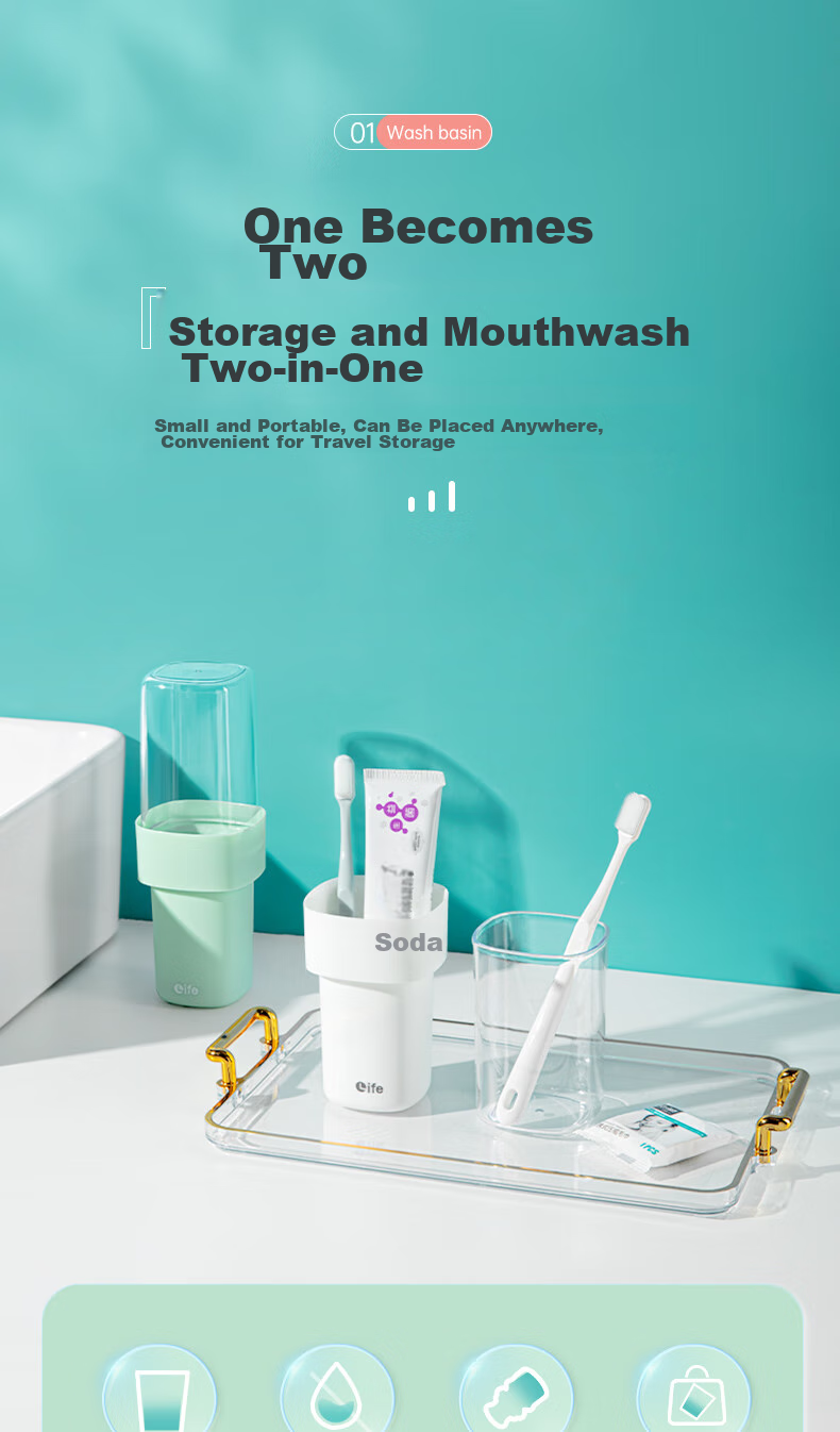 Briars Toothbrush Cup Travel Portable Home Use Toothbrush Cup Mouthwash Cup Set with Detachable 2 Cups, Cherry Blossom Pink 1