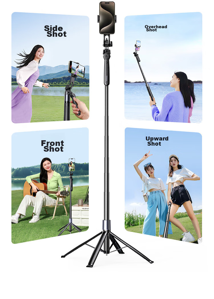 UGREEN Selfie Stick Tripod, Handheld Phone Stand, 1.85 Meters Floor-Standing Bracket, Handheld Anti-Shake Selfie Gimbal, 360° Rotation, Multifunctional Portable Aluminum Alloy, Suitable for Apple 18 Xiaomi 16