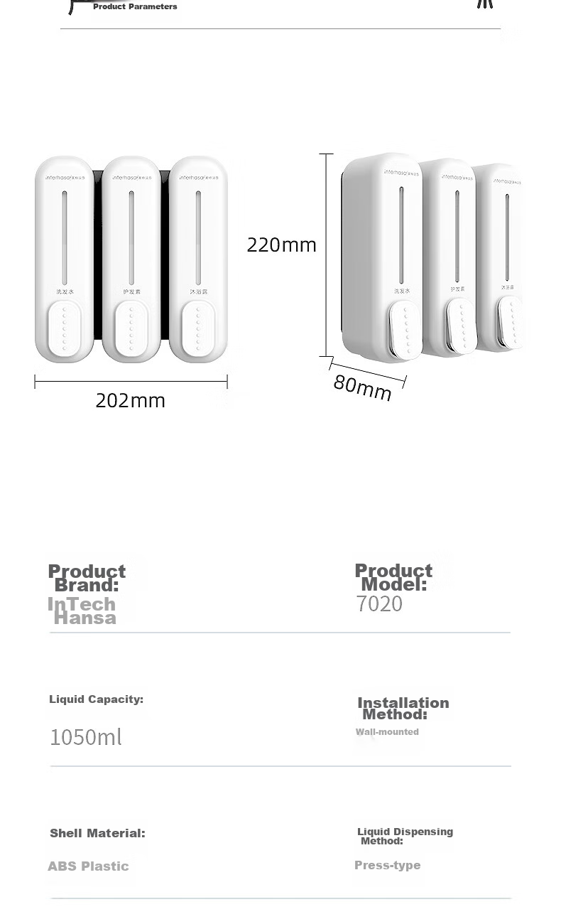 Interhasa! Three-Head Soap Dispenser Wall-Mounted Hand Soap Holder, Hotel Shower Gel Dispenser, Refill Bottle Pump F7020 10