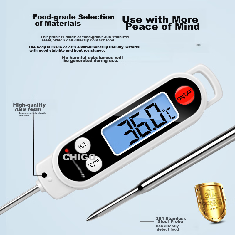 CHIGO ZG-8029S Thermometer, Precise Temperature Measurement, with Light, 304 Stainless Steel, for Kitchen Use, Baby Bathing