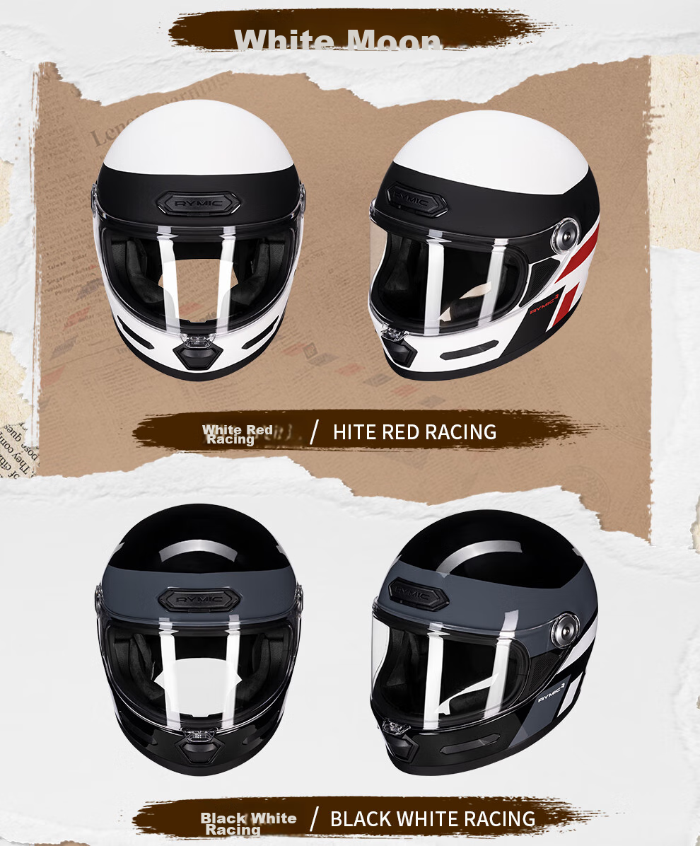 RYMIC Motorcycle Retro Full-Face Helmet, 3C Certified, for Men And Women, All-Season Riding Helmet, V80 Bright Moon White, 3XL 15