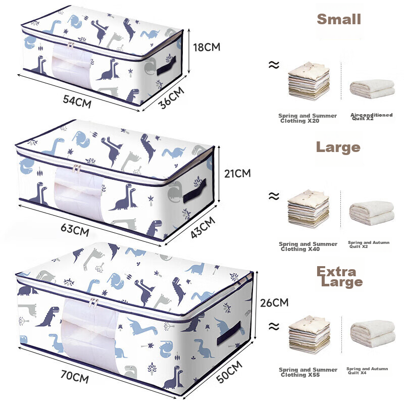 Baicaoyuan Storage Bags for Clothes And Quilts, Moving And Packing Bags, Small Dinosaur Design, Small Size, Pack of 4