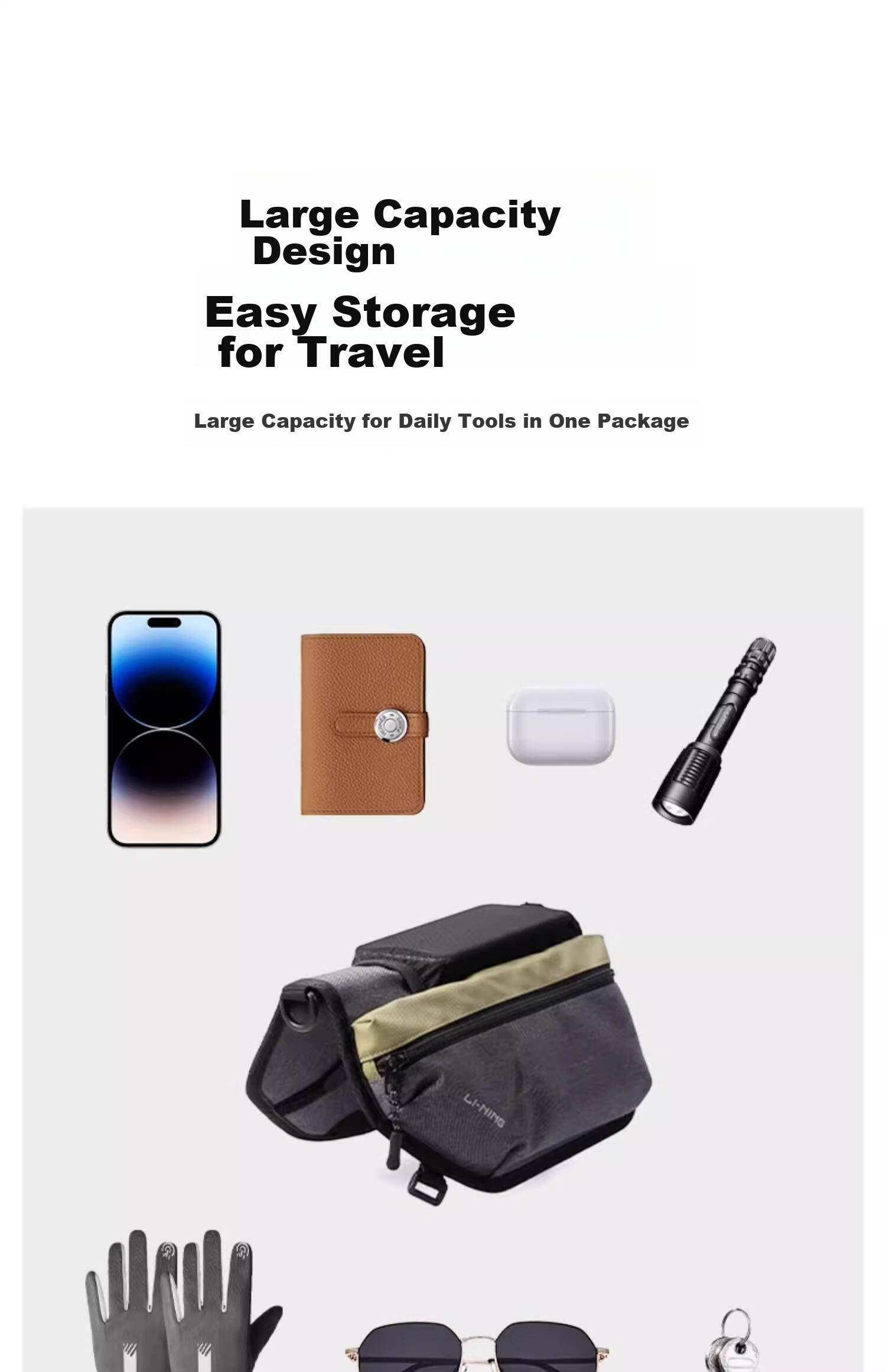 Li-Ning Bicycle Handlebar Bag Crossbody Bag for Men, Commuter Shoulder Bag, Large Capacity Work Messenger Bag 9