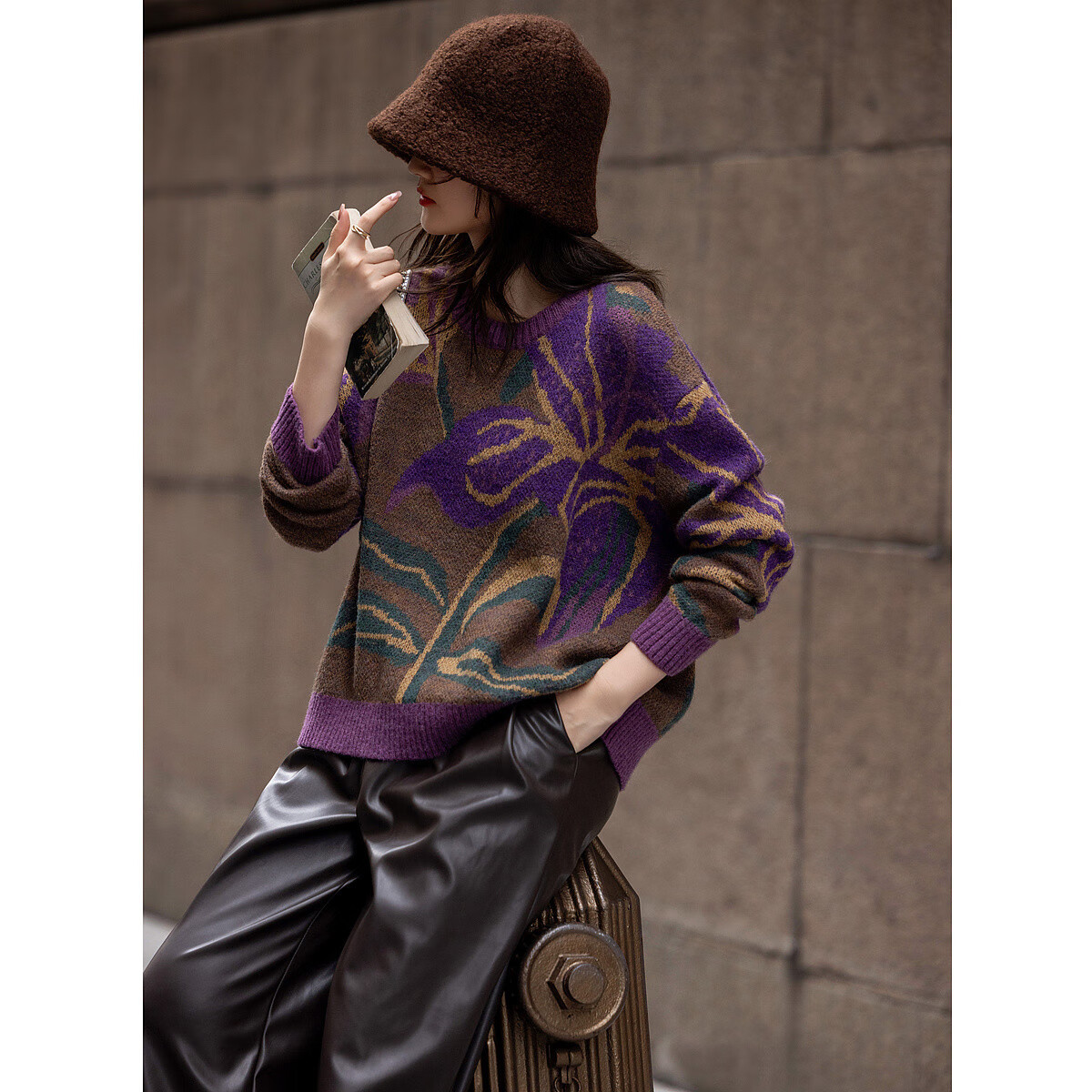 Dme [Containing Breathable Merino Wool] Spring And Autumn French Vintage Jacquard Sweater, Loose-Fitting Body-Hugging Knit Top for Wome