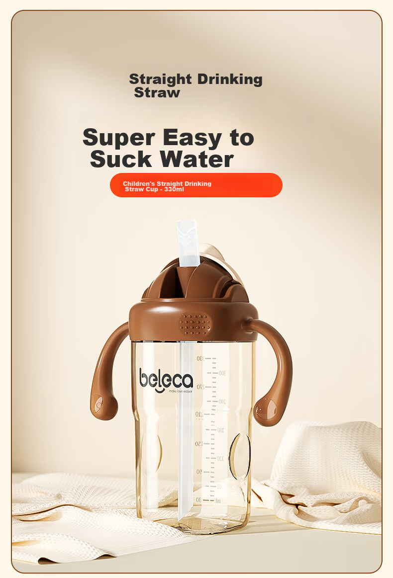 Beleca Straw Bottle for Babies over 12 Months to 6 Years Old, Shatterproof And Spill-Proof PPSU Direct Drinking Bottle, 330ml Large Capacity 1