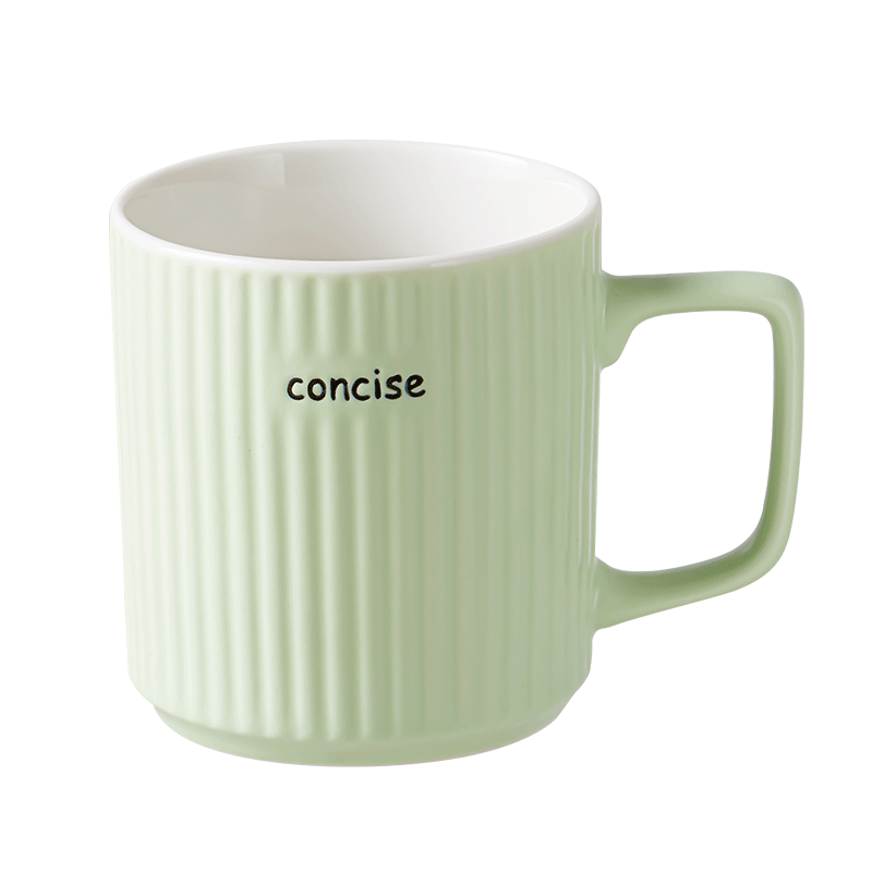 BJ Ceramic Vertical Striped Mug, Ceramic Cup, Coffee Cup, Breakfast Cup, Milk Large Capacity Cup, 400ml