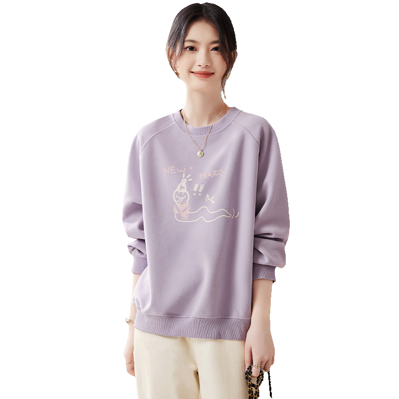 PinCai Relaxed Fit Sweatshirt for Women, Solid Color Round Neck Simple Loose Sweatshirt, Fashionable Casual Versatile Top P143W1031
