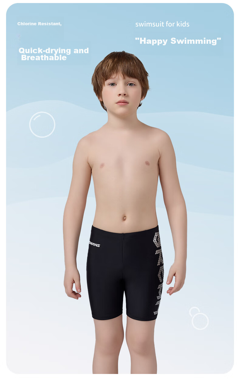 Suanshi Kids Boys Swimwear Chlorine-Resistant Quick-Dry Five-Point Swimming Trunks Professional Training Sun-Protective Swim Shorts Black 160 2
