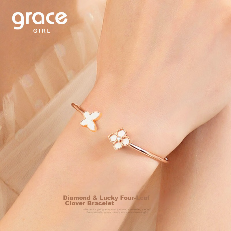 Grace Girl Original Real Diamond Four-Leaf Clover Butterfly Bracelet for Women, Rose Gold Jewelry, Anniversary Birthday Gift for Girlfriend