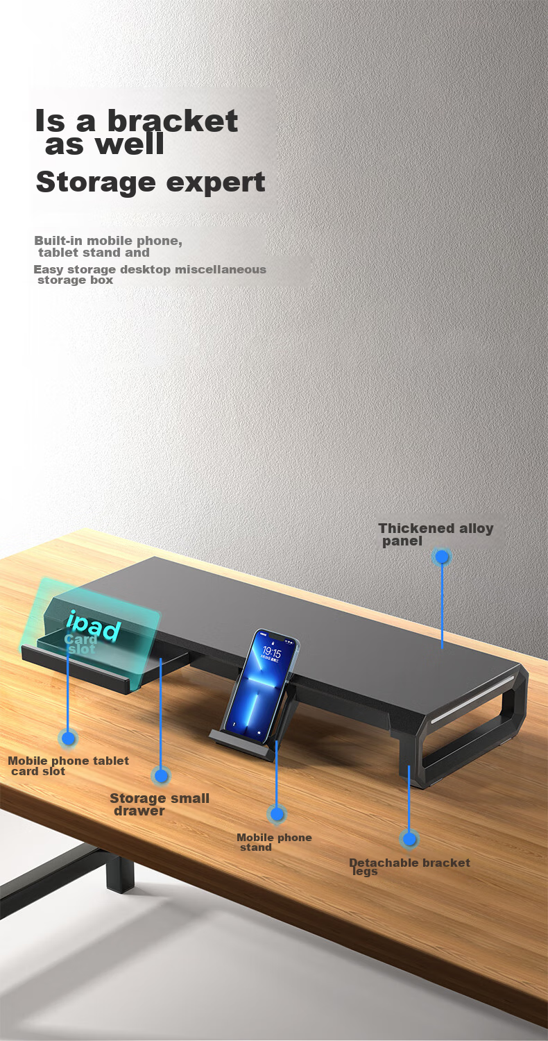 ICE COOREL Monitor Riser T2, Aluminum Alloy Panel Computer Stand, Monitor Screen Riser, Desktop Computer Desk Support 3