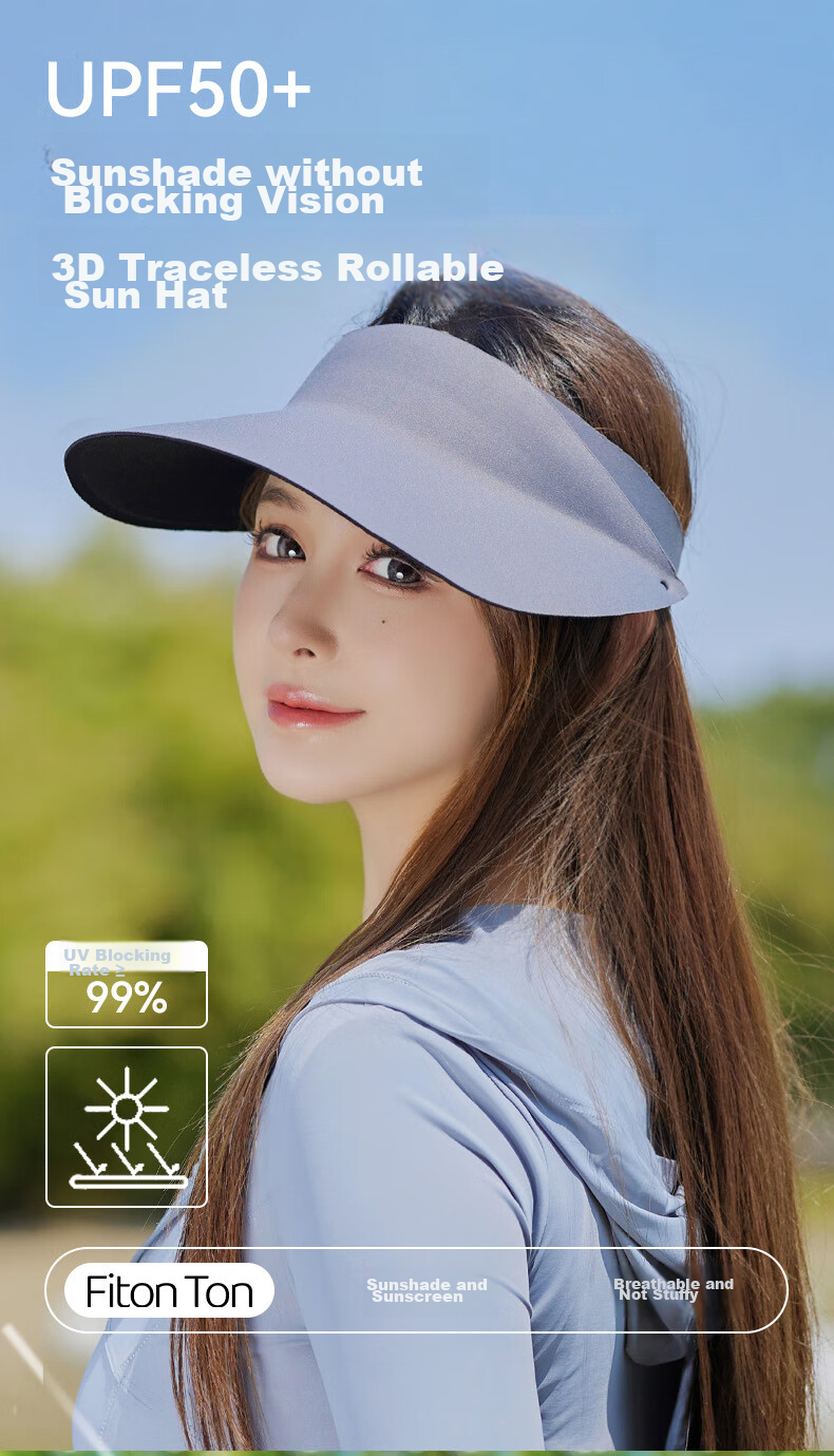 FitonTon Sun Protection Hat for Women, Sun Visor Cap, Summer Egg Roll Hat, Outdoor Running Face-Covering Seamless UV Protection Hat, Open-Top Sun Hat 1