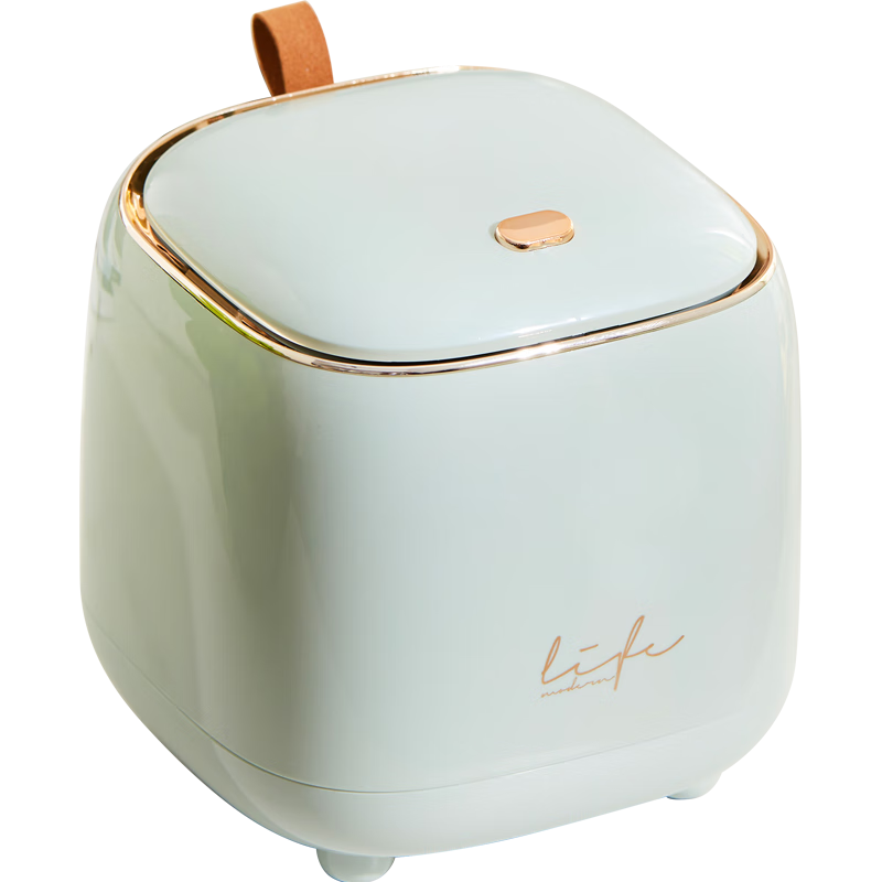ABEPC Desktop Trash Can 1.5L Push-Button Lid Office Desk Nordic Style Small Waste Bin Storage Cylinder Light Green Gold