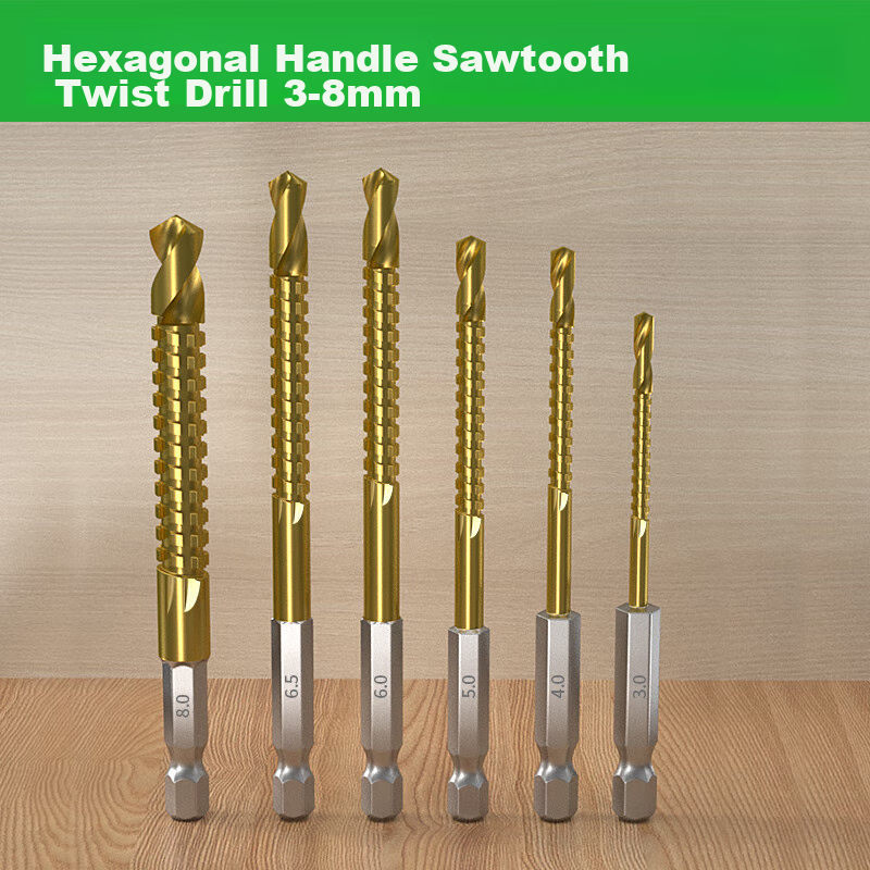 Baolian Hexagonal Shank Serrated Drill Bit, Woodworking Special Twist Drill Bit, Hole-Making Drill Bit, Alloy Cutting Electric Drill Bit