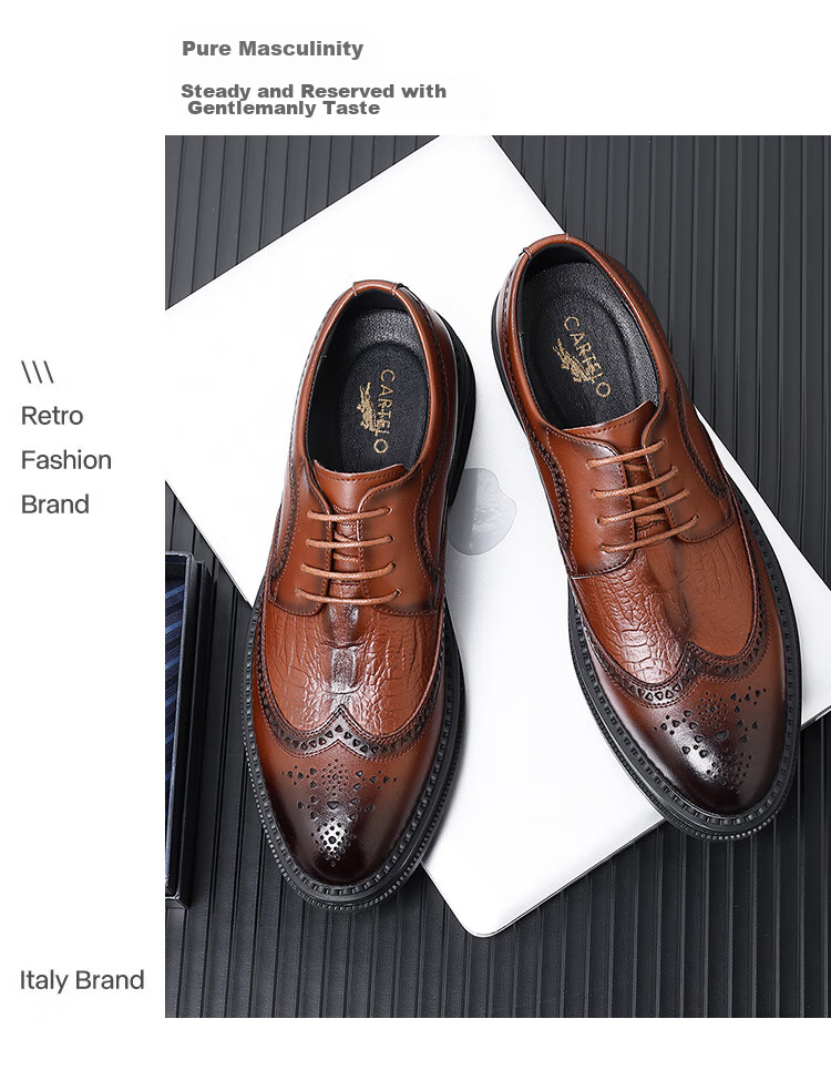 CARTELO Men's Leather Shoes, Brogue Derby Shoes, Business 2026 New Style Casual Genuine Leather Formal Shoes, Height-Increasing British Style Wedding Shoes 13