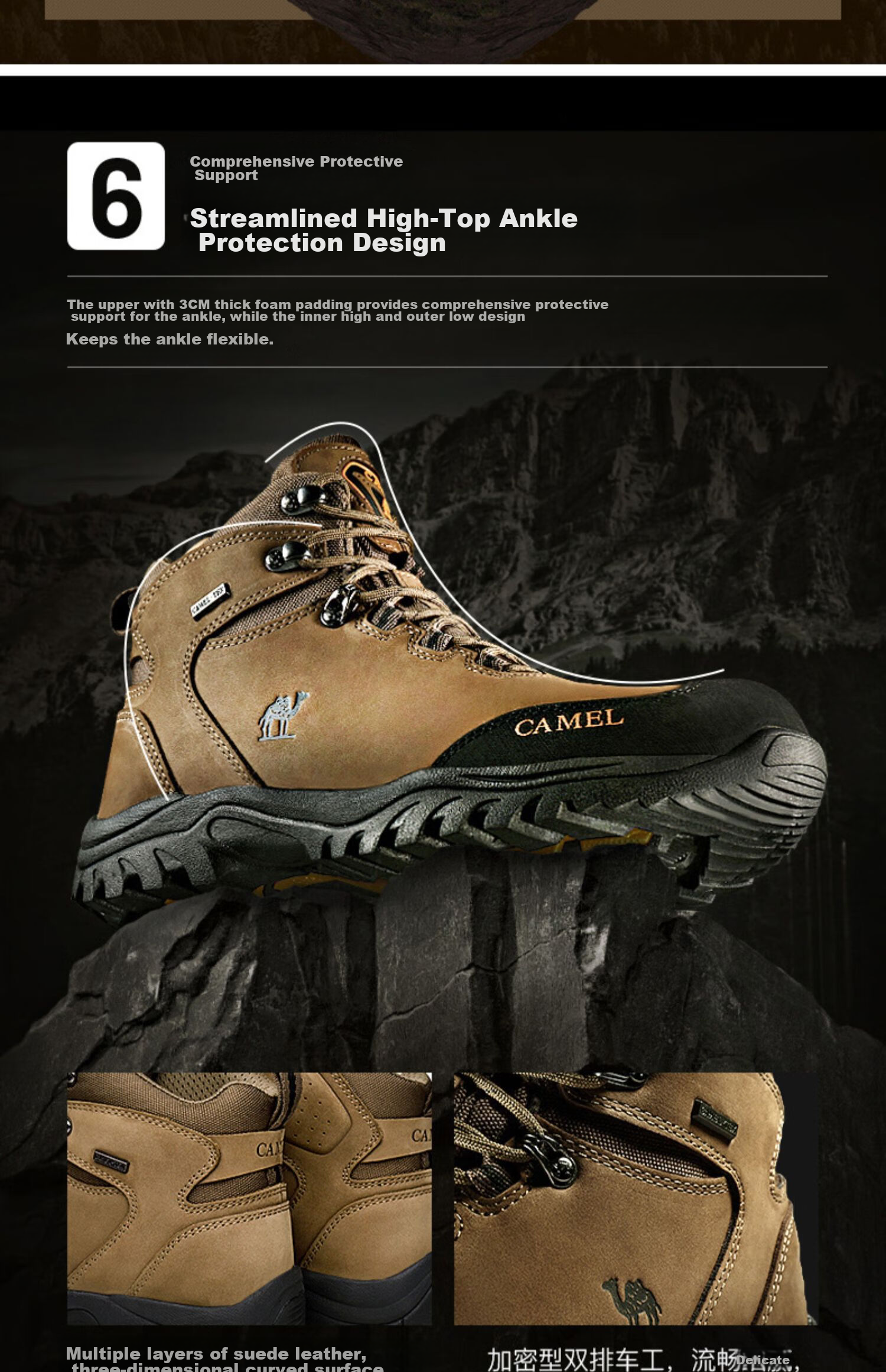 CAMEL Outdoor Hiking Boots for Men And Women, Waterproof Non-Slip Trekking Shoes with Shock Absorption, Wear-Resistant High-Top Work Boots Made of Cowhide Leather 9