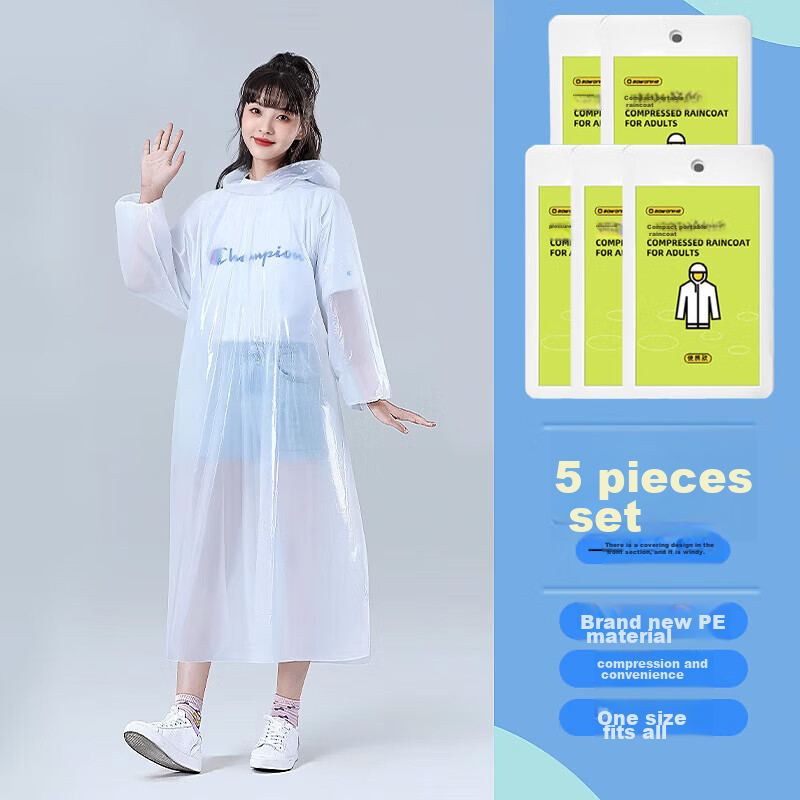 BWNK Portable Card Raincoat Disposable Poncho Vacuum Compressed Outdoor Hiking Rafting Team Building Space-Saving 5-Pack Random Colors